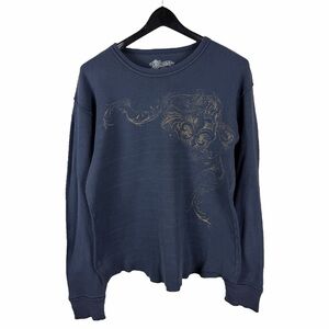 Mens Y2K Stranded Grunge Style Tribal Waffle Knit Thermal Shirt Size L